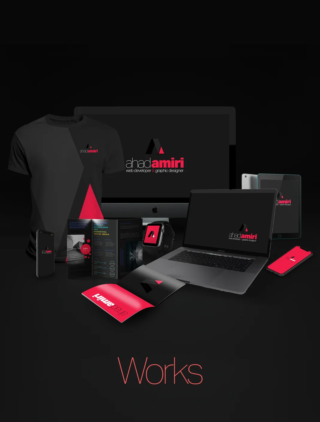 brand identity mockup with ahad amiri logo appears when hover on Modern Logos text